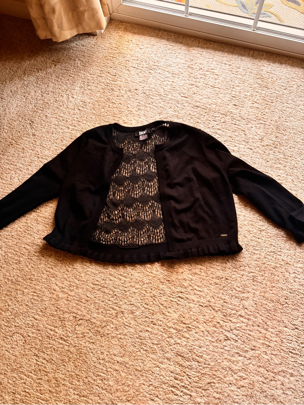 DKNY Black Lace-Panel Cropped Cardigan